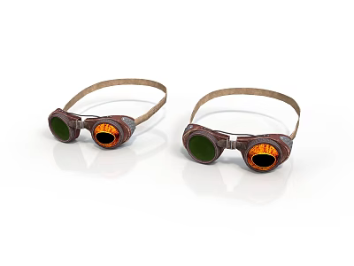 Retro Style Goggles Retro Goggles Brown Leather Wooden Border Orange Green Lens Nostalgic Scene Industrial Style Props Retro Steampunk 3d model