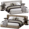 Elegant Double Bed with Beige Headboard Soft Pillows and Bedside Tables 3d model