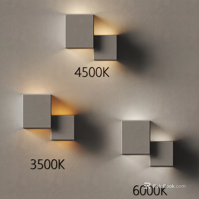 Modern Square Design Wall Lights with 3500K and 4500K Warm Illumination 3d model 