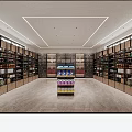 Modern Store Interior Featuring Shelves With Products Central Display Rack And Marble Floor