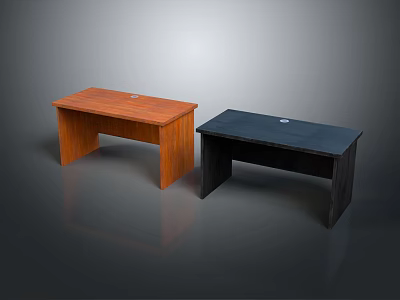 Two Office Desks With Wooden And Black Surfaces In Modern Simple Style 3d model