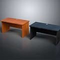 Two Office Desks With Wooden And Black Surfaces In Modern Simple Style