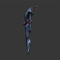 Futuristic Sci Fi Game Movie Character With Spiked Blue Mechanical Body And Red Accents