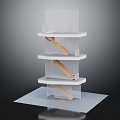 Modern Staircase Connecting Multiple Floors In White Architectural Model With Platforms