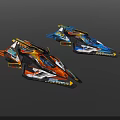 Futuristic Detailed Cosmic Spacecraft With Two Sleek Aerodynamic Orange And Blue Designs