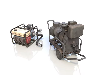 Two Industrial Machinery Units With Wheels Pipes And Engine Components For Industrial Use 3d model
