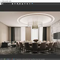 Modern Room Dining Box Room Dining Table and Chair Art Chandelier Round Table and Chair 3d model