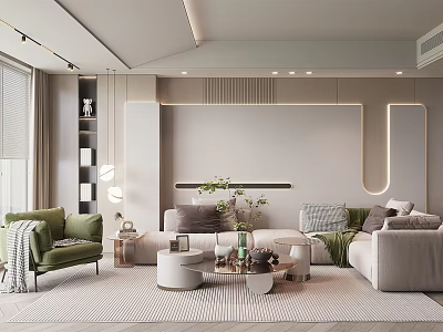 Elegant Modern Living Room Interior Design With Comfortable Sofa Coffee Table And Green Plants 3d model
