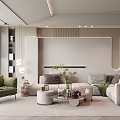 Elegant Modern Living Room Interior Design With Comfortable Sofa Coffee Table And Green Plants