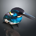 Vibrant Kingfisher with Shiny Blue Green Plumage Yellow Collar Long Beak on Dark Background