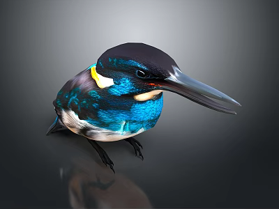 Vibrant Kingfisher with Shiny Blue Green Plumage Yellow Collar Long Beak on Dark Background 3d model
