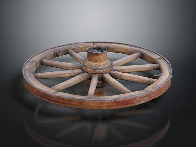Vintage Wooden Cart Wheel With Spokes Hub And Rustic Circular Design 3d model