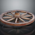 Vintage Wooden Cart Wheel With Spokes Hub And Rustic Circular Design
