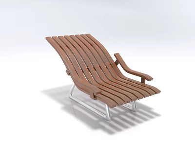 Modern Wooden Lounge Chair With Slatted Design And Metal Frame 3d model
