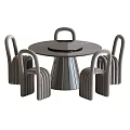 Modern Round Dining Table Set With Marble Top And Gray Curved Chairs 3d model