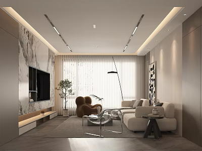 Modern Living Dining Room Interior With Sofa Chair Coffee Table TV And Plant 3d model