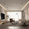 Modern Living Dining Room Interior With Sofa Chair Coffee Table TV And Plant