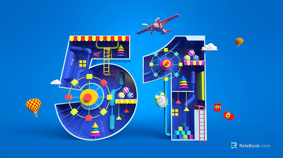 51 Themed Children's Play Set Featuring Airplane Balloon Ladder And Building Blocks 3d model 
