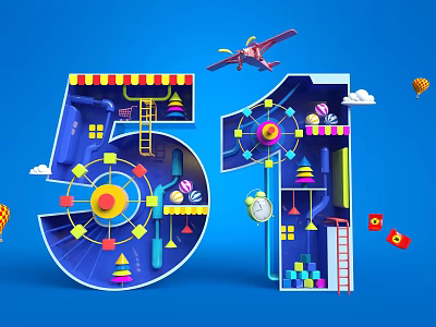 51 Themed Children's Play Set Featuring Airplane Balloon Ladder And Building Blocks 3d model