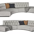Light Gray Tufted Sectional Sofa With Brown And Black Pillows And Checkered Throw Blanket 3d model
