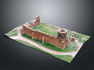 Scenic Landscape Model With Red Brick Wall Green Grass Pathway And Circular Structure 3d model