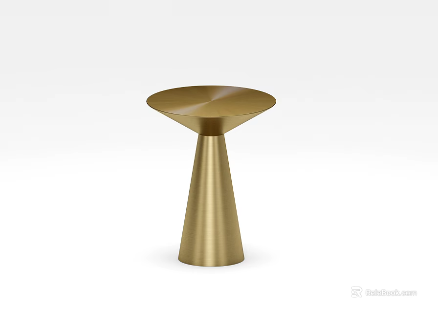 Modern Golden Circular Side Table With Conical Base And Sleek Minimalist Design 3d model 