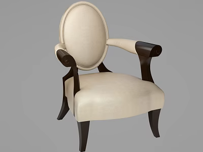 Elegant Beige Upholstered Accent Chair With Curved Armrests And Dark Wooden Legs 3d model