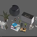 Essential Daily Living Items Including Books Potted Plant Candles Speaker Woven Vase Coffee Cup