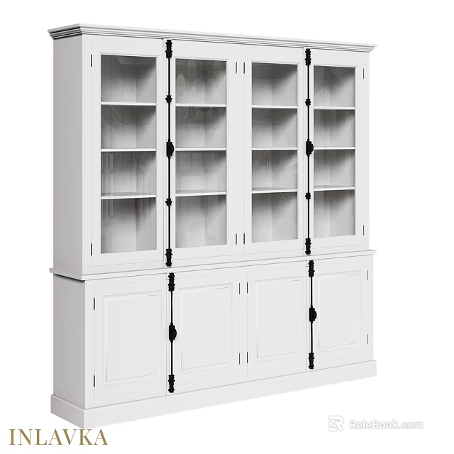 White Dresser With Upper Glass Door Shelves And Lower Wooden Cabinets 3d model 