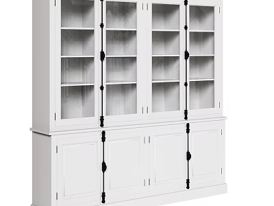 White Dresser With Upper Glass Door Shelves And Lower Wooden Cabinets 3d model