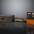 Vintage Electronic Appliances Collection With Drawers Classic Display And Control Panel on Reflective Surface