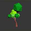Low Poly Tree with Green Foliage and Orange Trunk in Geometric Style