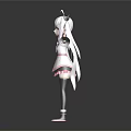 Anime Style 3D Virtual Creature Character With Long White Hair Twin Ponytails And Outstretched Arms