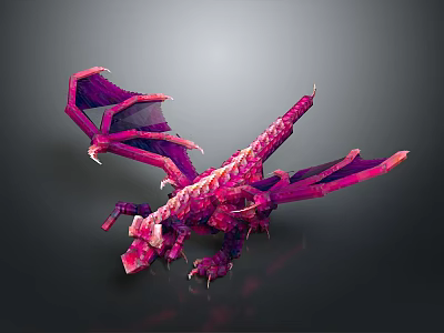 Vibrant Pink Dragon 3D Model With Purple Wings And Detailed Scaled Body 3d model