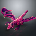 Vibrant Pink Dragon 3D Model With Purple Wings And Detailed Scaled Body