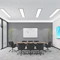 Modern Conference Room With Large Table Comfortable Chairs Big Screen And Wall Clock 3d model