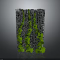 Wood and Stone Vertical Structure Decorated with Green Vines on Dark Background