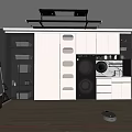 Home Balcony Interior With Double Washing Machines Storage Cabinets Wooden Flooring And Robot Vacuum