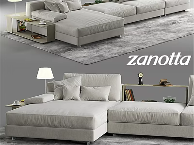 Modern Zanotta Double Sofa With Light Gray Upholstery Side Table And Table Lamp 3d model