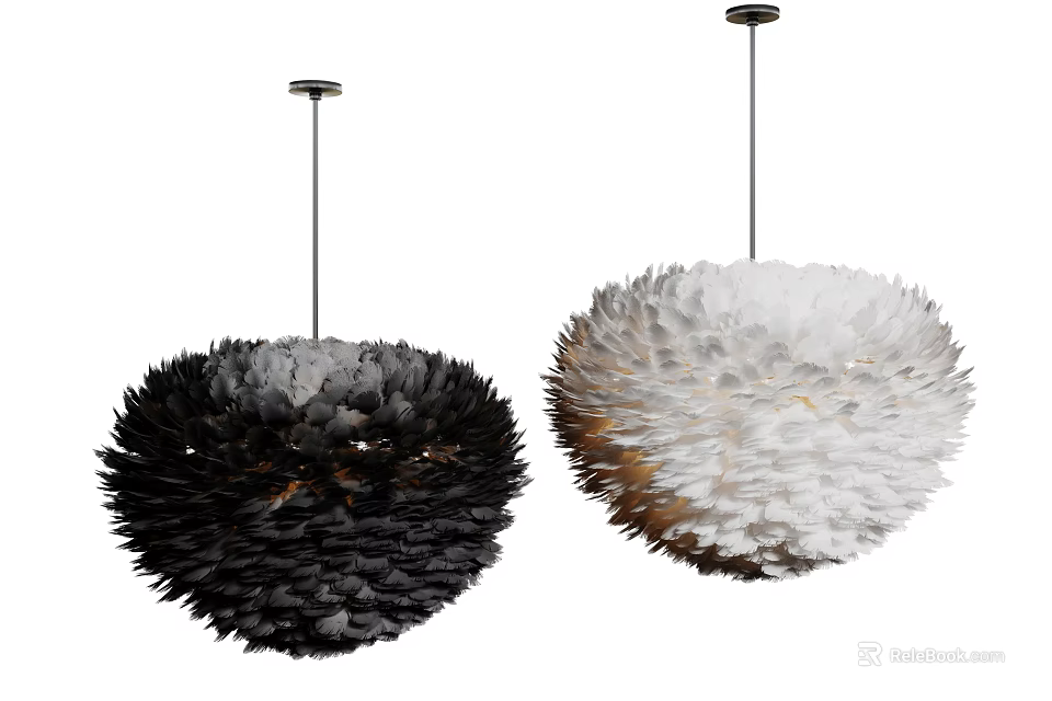 Stylish Black and White Feather Round Pendant Lights Modern Home Decor 3d model 