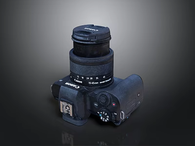 Professional Black Digital Camera With Lens Cap And Control Buttons 3d model