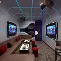 Modern KTV Room Interior With Comfortable Sofas Large Screens And Neon Lighting 3d model