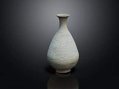 Light Colored Ceramic Vase With Intricate Carved Patterns On Dark Background 3d model
