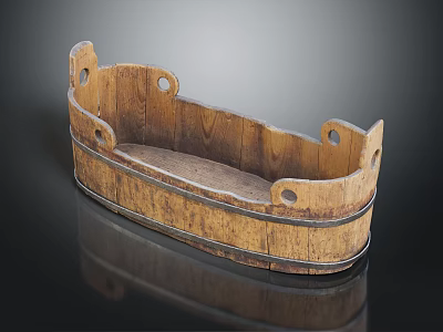 Rustic Wooden Household Storage Container With Curved Shape And Carved Holes 3d model