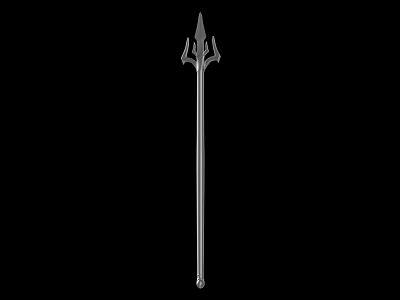 Classic Metal Trident Weapon With Long Shaft And Sharp Prongs Design 3d model