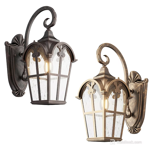 Ornate Vintage Wall Lamps With Bronze Brass Finish Glass Shades Decorative Design Illuminated 3d model 