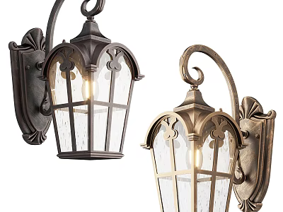 Ornate Vintage Wall Lamps With Bronze Brass Finish Glass Shades Decorative Design Illuminated 3d model