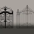 Classic Wrought Iron Gates With Intricate Patterns Arched Top And Columns