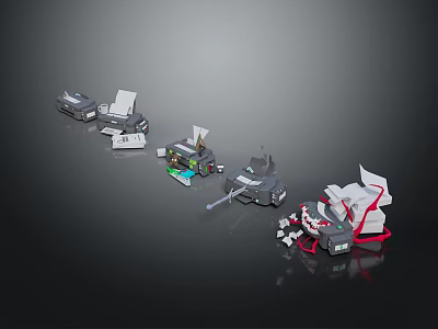 Essential Office Appliances Such As Printers Scanners And Shredders Displayed Together 3d model