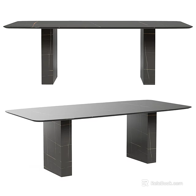 Modern Dark Dining Table With Sleek Surface And Geometric Leg Structure Design Style 3d model